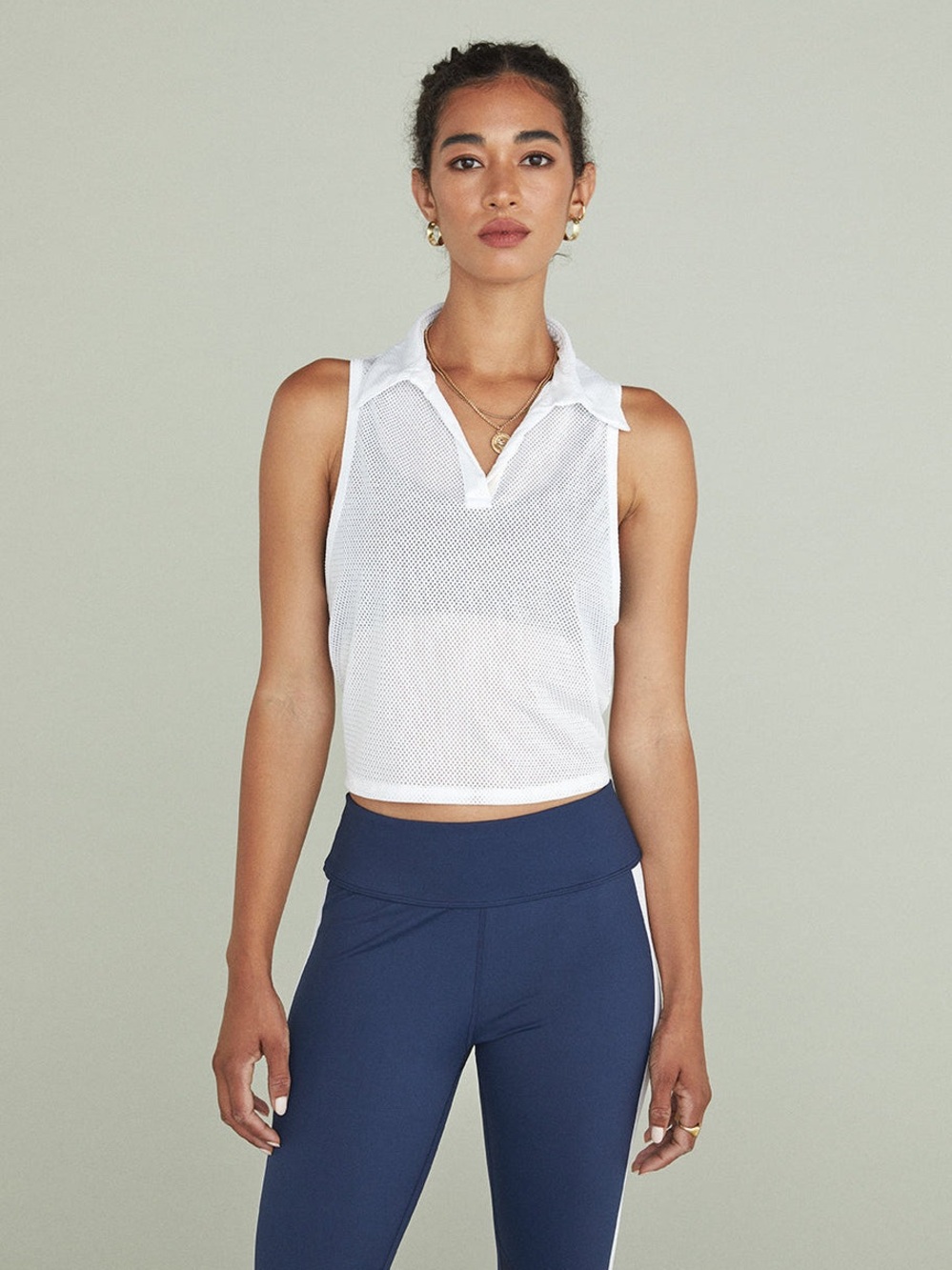 NWT ALALA Tie Back Mesh Polo Top White Size S Tennis Golf Athleisure